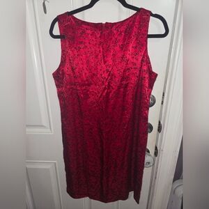 Dani Max Vintage 90s Red Satin Chinese Flowers Flocked Velvet Slip Dress Size 14